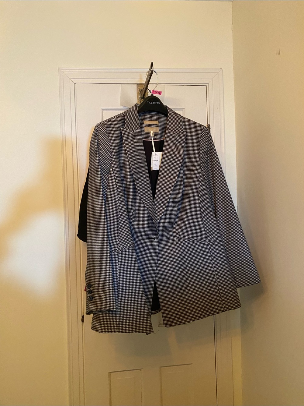 Talbots Wool Gray Black and White Houndstooth 14 W Plus-Size Blazer NWT